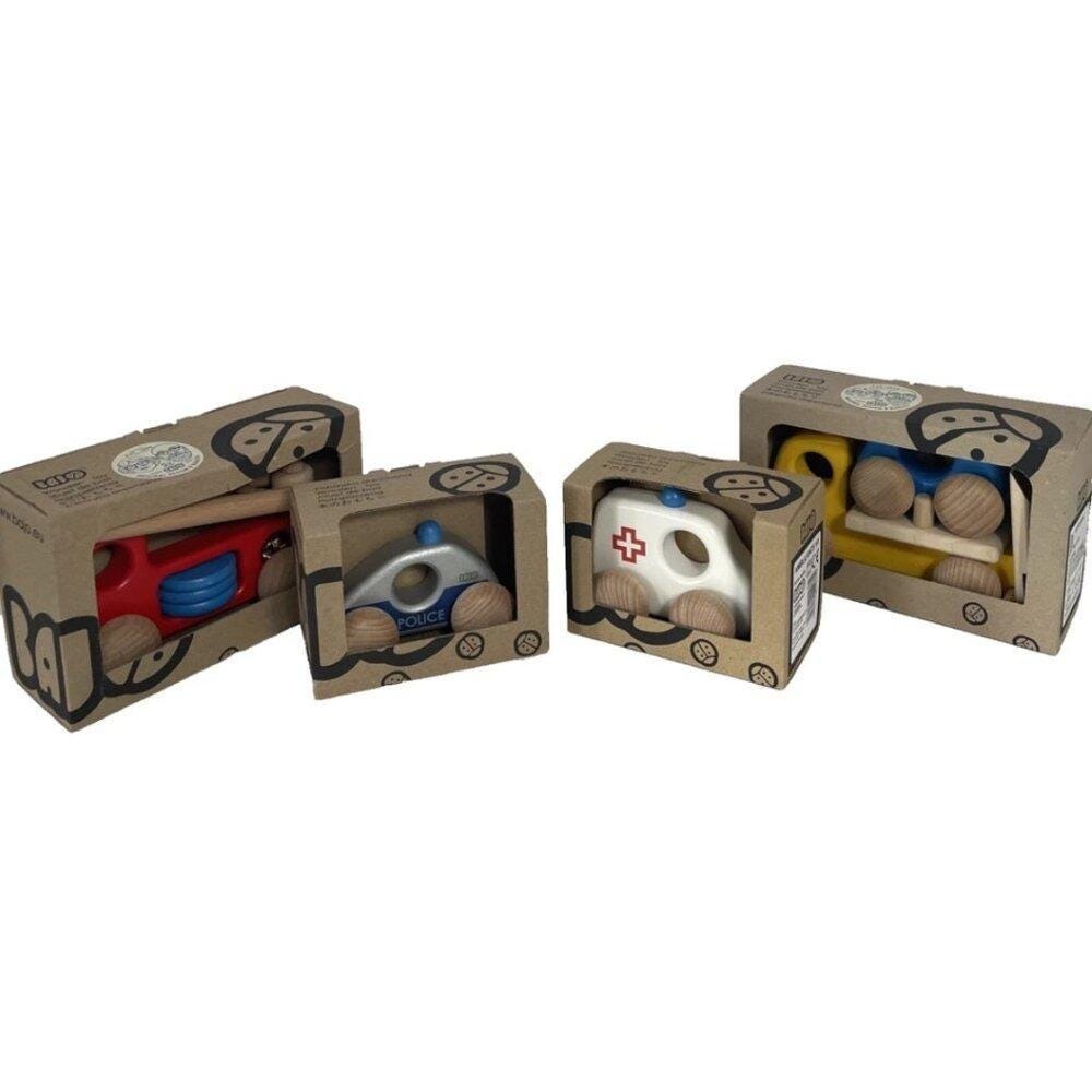 Bajo Wooden‎ Toy Truck Emergency Vehicle Set - Police Ambulance Fire Tow Truck